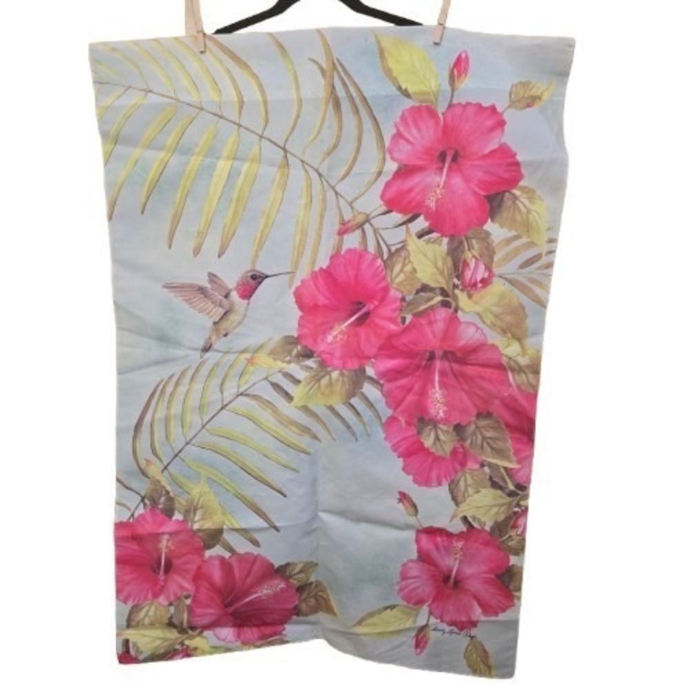 Sandy L Clough Hummingbird Hibiscus House Flag Large 28x42 Tropical Garden